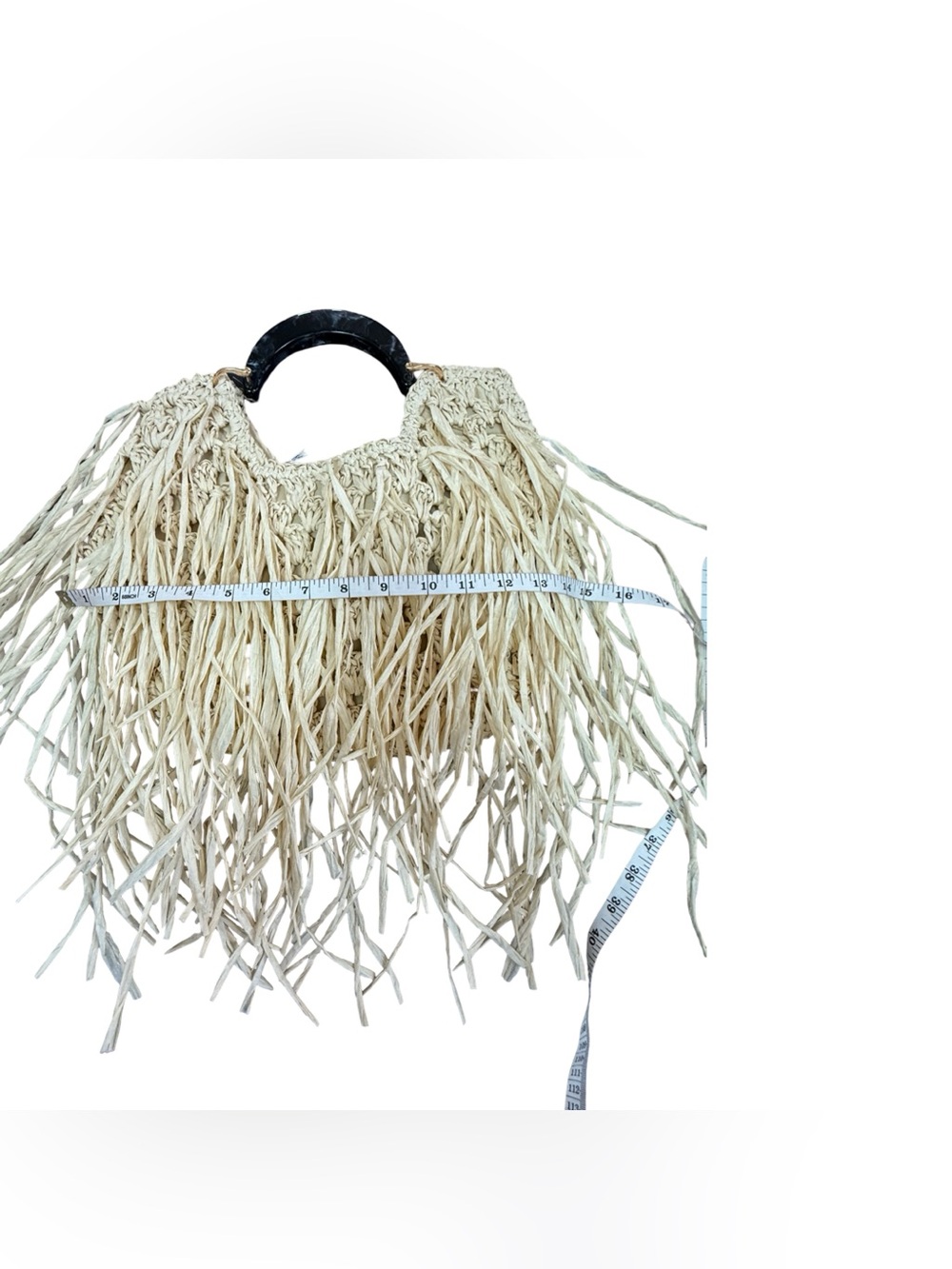 Natural Straw Fringe Tote with Black Handle - Picture 13 of 16